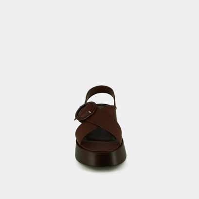 Platform sandals in dark brown leather | EMILIA