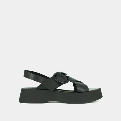 Platform sandals in black leather | emilia