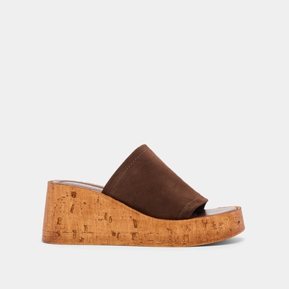 Wedge mules in dark brown suede | eve
