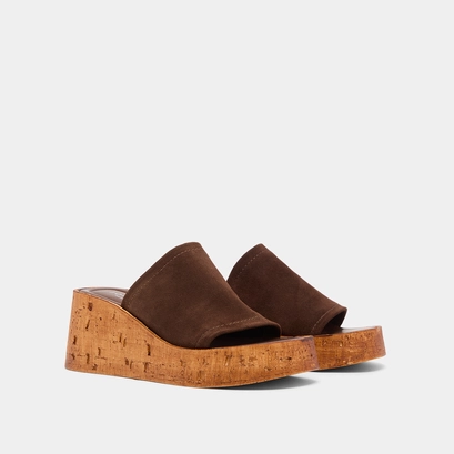 Wedge mules in dark brown suede | eve
