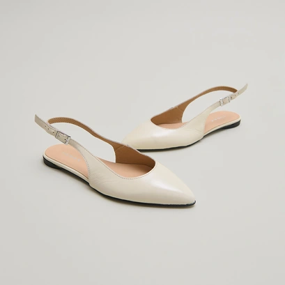 Slingback ballet flats in ecru pleated varnish | noa