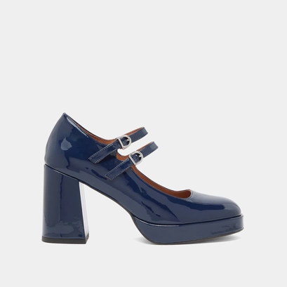 Mary Jane with double straps and platforms in blue varnish | VERITE