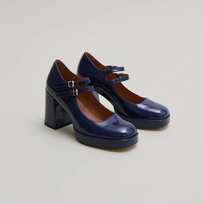 Mary Jane with double straps and platforms in blue varnish | VERITE