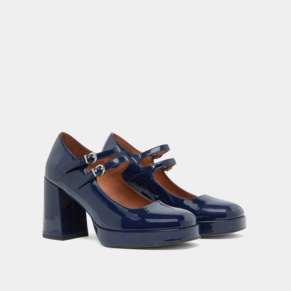 Mary Jane with double straps and platforms in blue varnish | VERITE