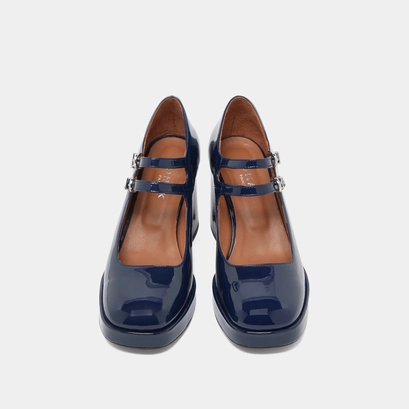 Mary Jane with double straps and platforms in blue varnish | VERITE