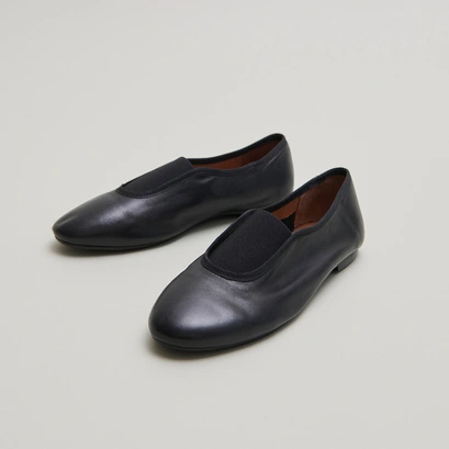 Elastics ballet flats in black leather and black textile | dabo