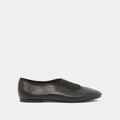 Elastics ballet flats in black leather and black textile | dabo
