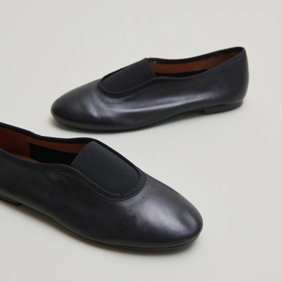 Elastics ballet flats in black leather and black textile | dabo