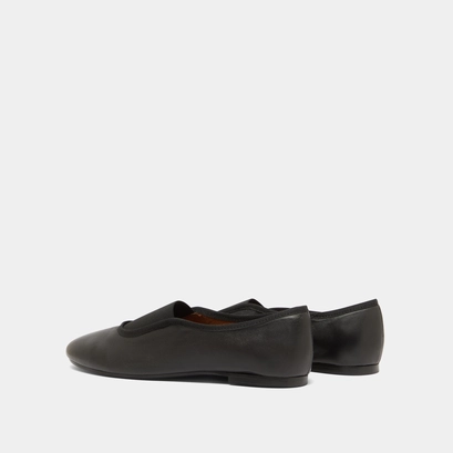 Elastics ballet flats in black leather and black textile | dabo