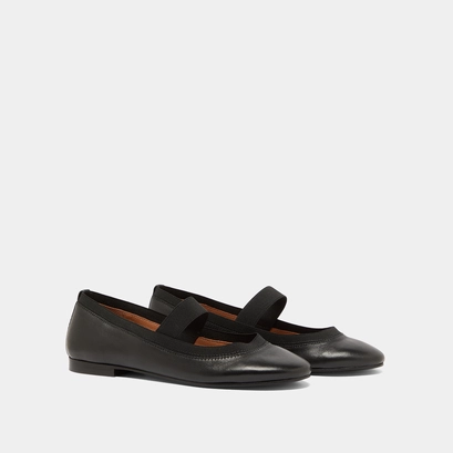 Ballet flats with straps in black leather | dabus