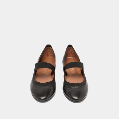 Ballet flats with straps in black leather | dabus