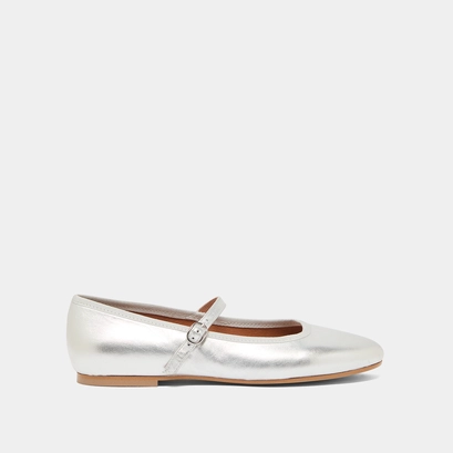 Ballet flats with straps in silver metallic leather | DOUCEUR