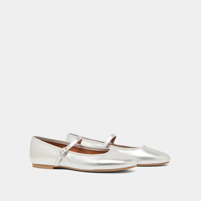 Ballet flats with straps in silver metallic leather | DOUCEUR