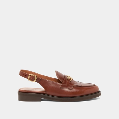 Loafers with open backs in cognac leather | DELPHY