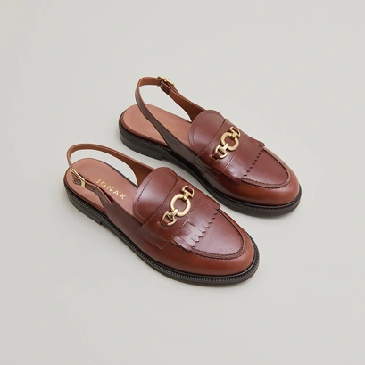 Loafers with open backs in cognac leather | DELPHY