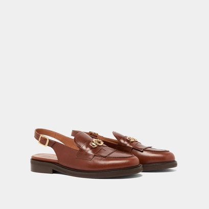 Loafers with open backs in cognac leather | DELPHY