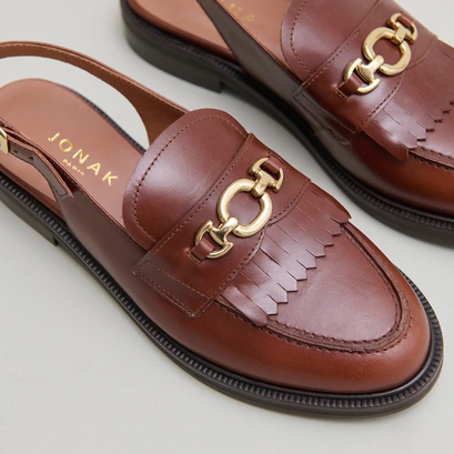 Loafers with open backs in cognac leather | DELPHY