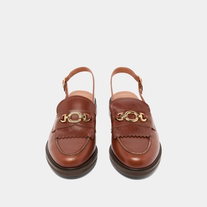 Loafers with open backs in cognac leather | DELPHY