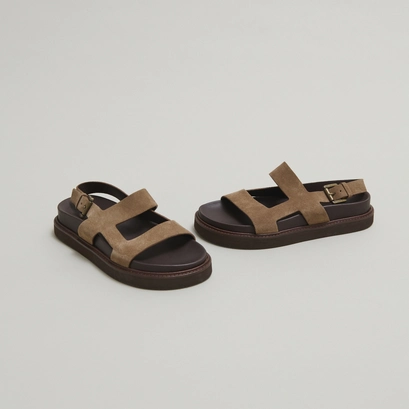 Cross-strap sandals in taupe suede | lagune