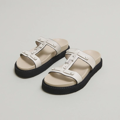 Platforms sandals in ecru glazed leather | luana