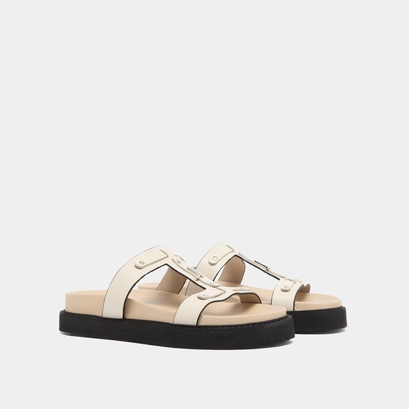 Platforms sandals in ecru glazed leather | luana
