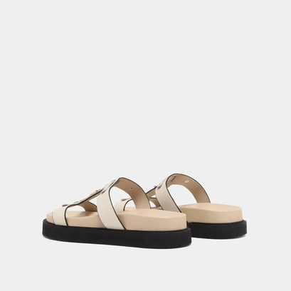 Platforms sandals in ecru glazed leather | luana