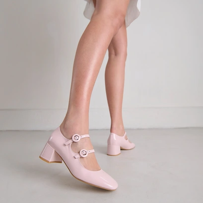 Leather Mary Janes with Golden Heels and Black Toe Cap