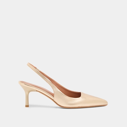 Pumps with pointed toes in platinum metallic leather | DIAMANTINE