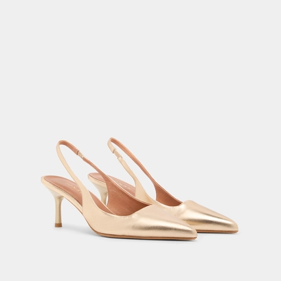 Pumps with pointed toes in platinum metallic leather | DIAMANTINE