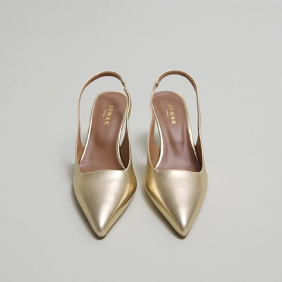 Pumps with pointed toes in platinum metallic leather | DIAMANTINE