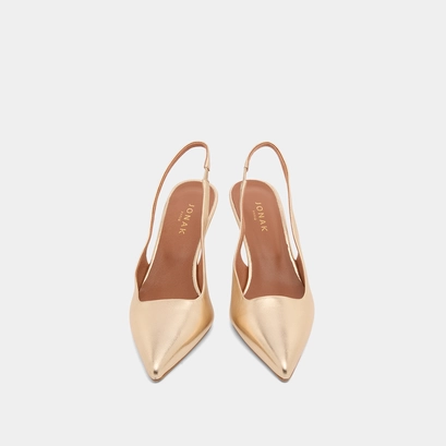 Pumps with pointed toes in platinum metallic leather | DIAMANTINE