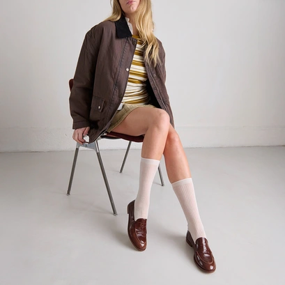 Round-toe loafers in brown shiny leather | thelma