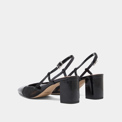 Heeled slingbacks en vernis pliss&eacute; noir et r&eacute;sille noire | DHAPOPILLE