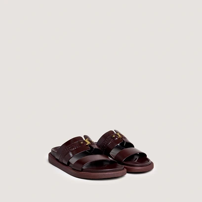Monogrammed mules in dark brown leather | wac