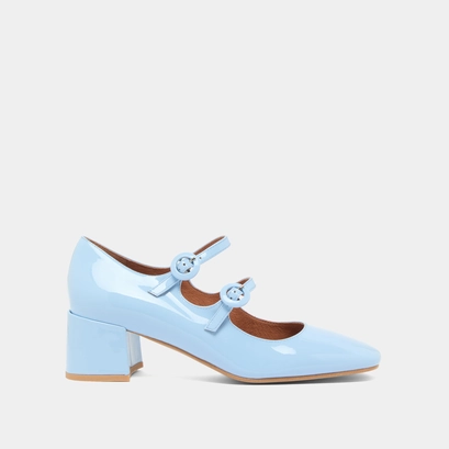 Babies with double straps and rounded toes in light blue varnish | DELOU