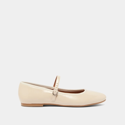 Ballet flats with straps in ecru pleated varnish | douceur