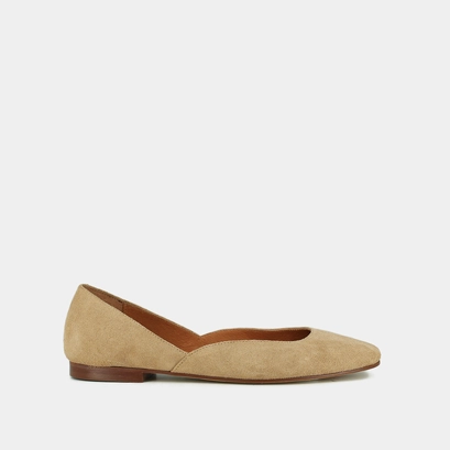 Low-cut round-toe ballet flats in beige suede | DOMELIA