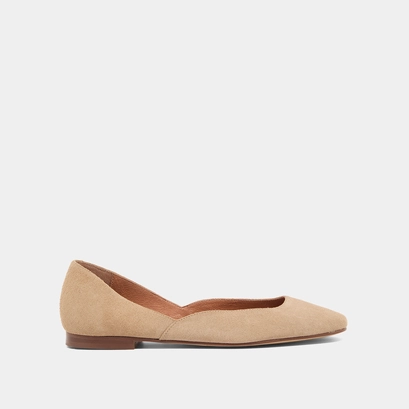 Low-cut round-toe ballet flats in beige suede | DOMELIA