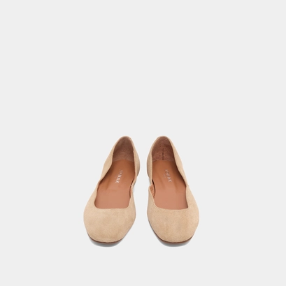 Low-cut round-toe ballet flats in beige suede | DOMELIA