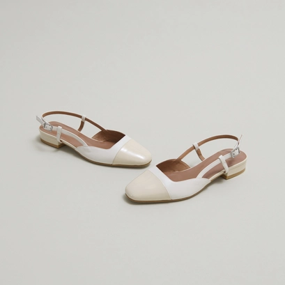 Slingbacks ballet flats in ecru patent and leather | dhapou