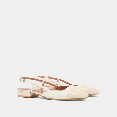 Slingbacks ballet flats in ecru patent and leather | dhapou
