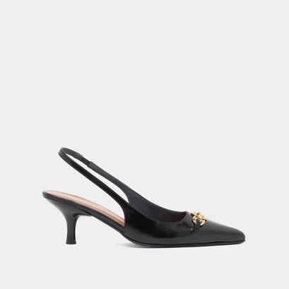 Pumps with gold bits in black leather | datura