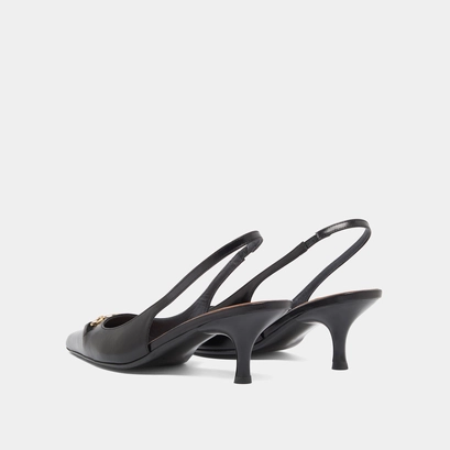 Pumps with gold bits in black leather | datura