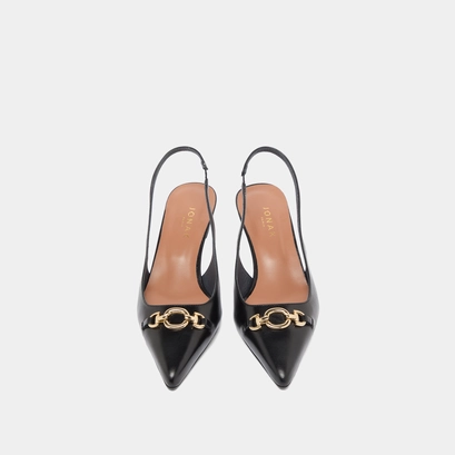 Pumps with gold bits in black leather | datura