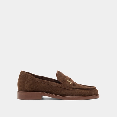Round-toe loafers in brown suede | duedi