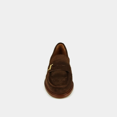Round-toe loafers in brown suede | duedi