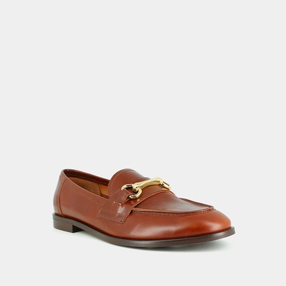 Loafers with gold bits in cognac leather | draguignan