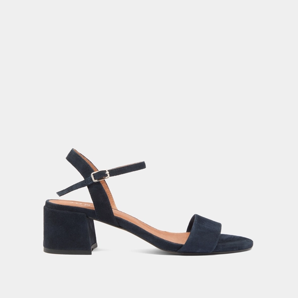 Heeled sandals with round toes in marine velvet | ANKER