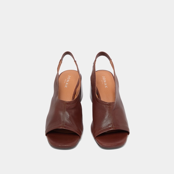 Open-toe sandals in brown leather | BROWNIE