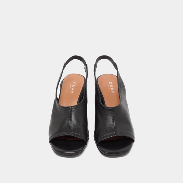 Open-toe sandals in black leather | BROWNIE